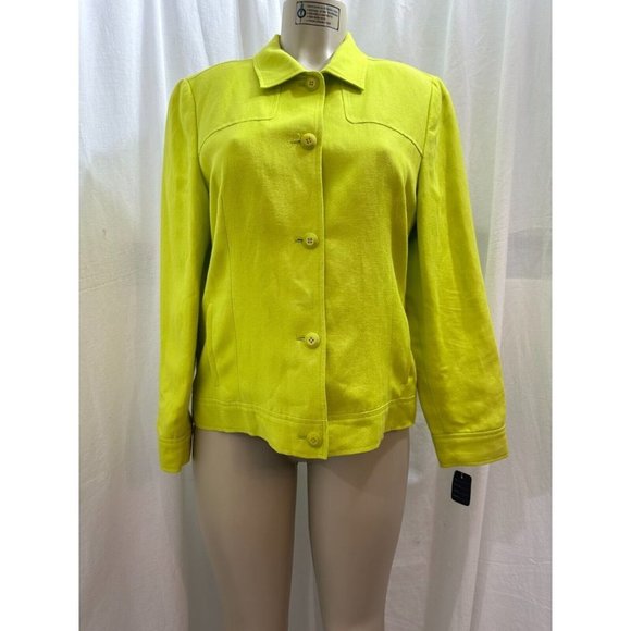 Dana Buchman Blazer Petite Green Linen Jacket Button Front Casual Size 12P #1272 - Picture 8 of 16